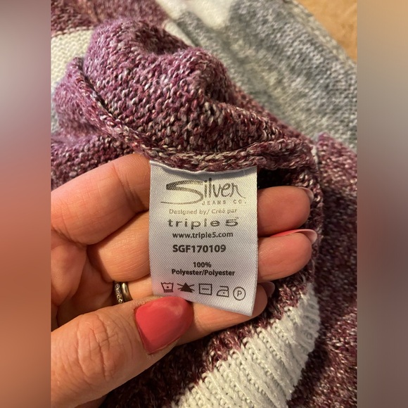 Silver Jeans Co Ladies Medium Grey & Purple Open Front Sweater Cardigan - Picture 8 of 8